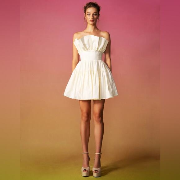 Sau Lee Revolve Ivory Nia Strapless Flare Mini Dress 12 - Picture 6 of 11